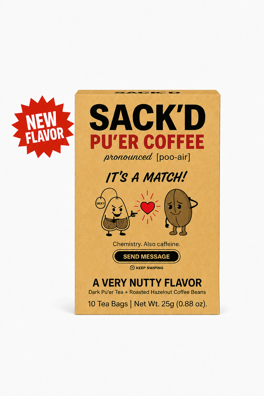 SACK'D Pu'er Coffee novelty tea box – testicle-shaped tea bags, pu'er tea with hazelnut coffee